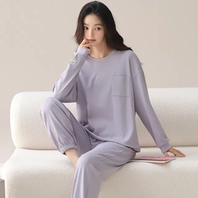 芬腾可安 简约春秋休闲抗菌舒适少女感显瘦轻盈遮肉家居服睡衣套装 女款