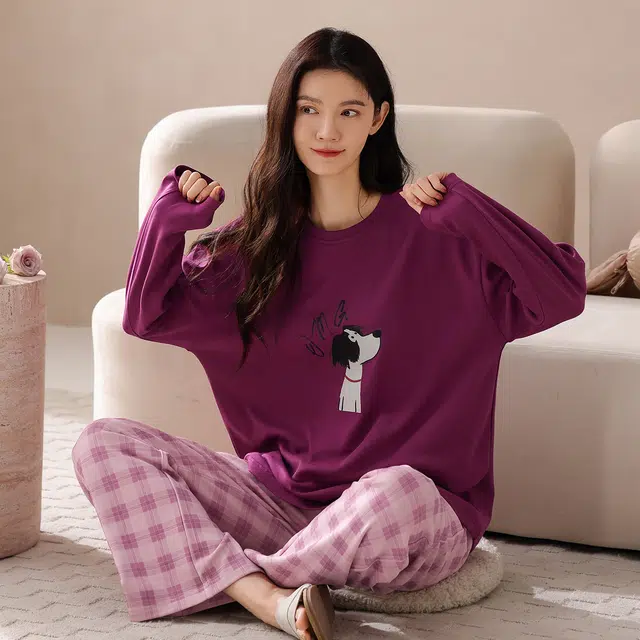 芬腾可安 春秋柔软带杯垫设计百搭显瘦亲肤慵懒少女感宽松家居服睡衣套装 女款