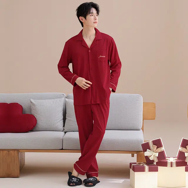 芬腾可安 春秋喜庆新婚亲肤少年感宽松舒适家居服长袖长裤睡衣套装 男款