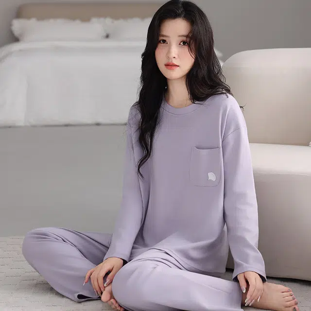芬腾可安 春秋纯棉简约遮肉宽松显瘦亲肤外出可穿家居服睡衣套装 女款