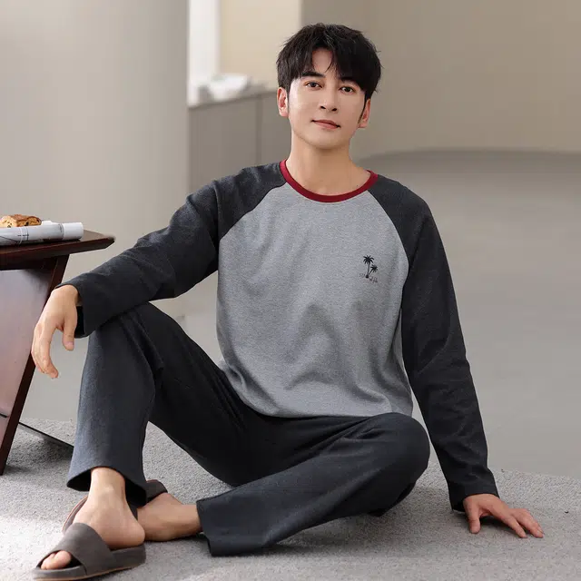 芬腾可安 春秋外出可穿少年感套头宽松亲肤家居服睡衣套装 男款