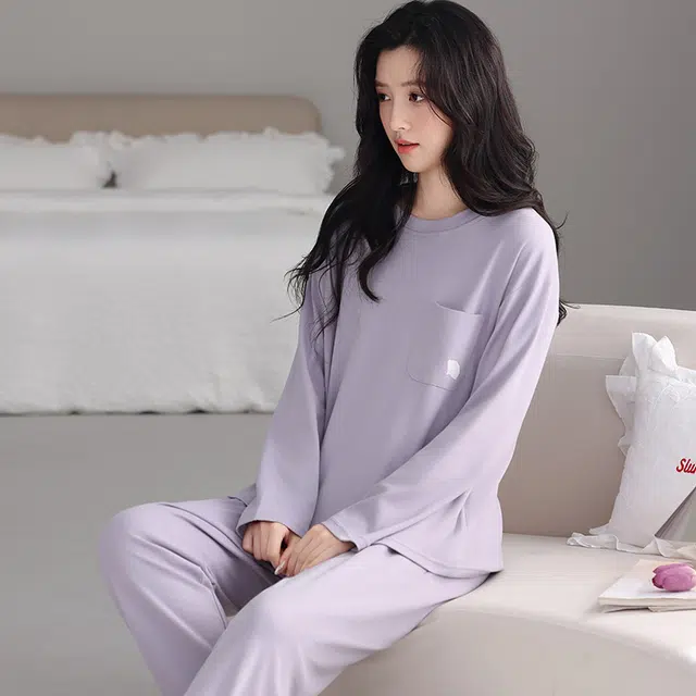 芬腾可安 春秋纯棉简约遮肉宽松显瘦亲肤外出可穿家居服睡衣套装 女款