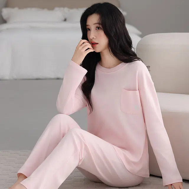 芬腾可安 春秋纯棉宽松显瘦简约遮肉外出可穿家居服睡衣套装 女款