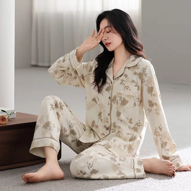 芬腾可安 春秋纯棉外出可穿设计慵懒感少女开衫休闲家居服睡衣套装 女款