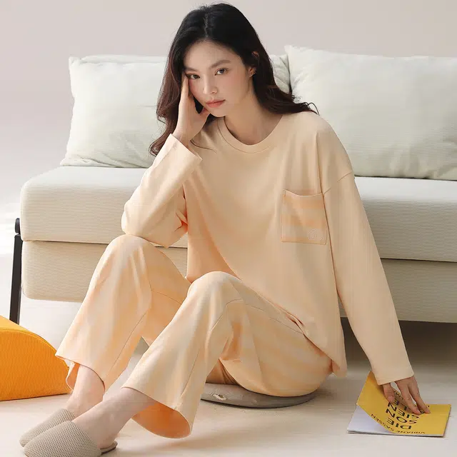 芬腾可安 简约春秋遮肉休闲抗菌舒适少女感显瘦轻盈家居服睡衣套装 女款