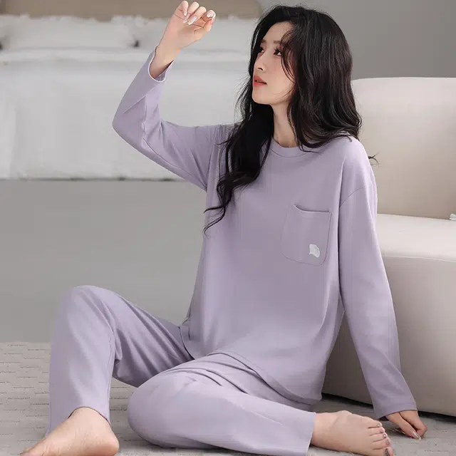 芬腾可安 春秋纯棉简约遮肉宽松显瘦亲肤外出可穿家居服睡衣套装 女款