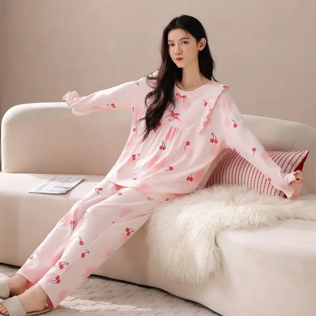 芬腾可安 春秋柔软设计感显瘦少女感百搭亲肤慵懒宽松家居服睡衣套装 女款