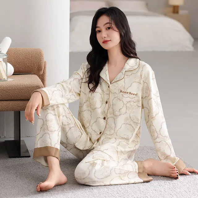 芬腾可安 春秋纯棉设计慵懒感外出可穿少女开衫休闲家居服睡衣套装 女款
