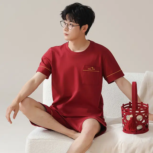 芬腾可安 可外穿时尚气质高级感舒适柔软家居服短袖五分裤睡衣套装 男款