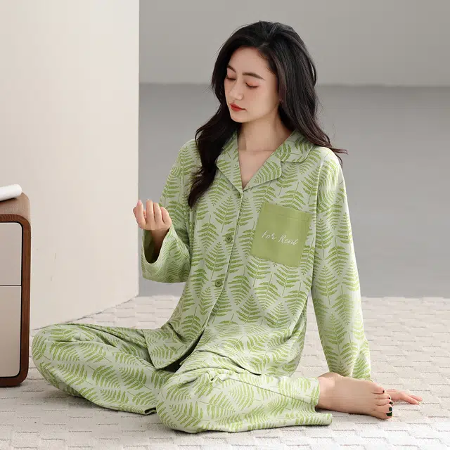 芬腾可安 春秋设计感柔软亲肤翻领纯棉优雅简约时尚家居服睡衣套装 女款