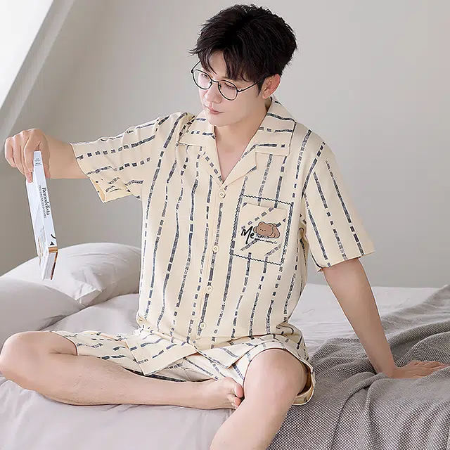 芬腾可安 高级感可外穿时尚气质柔软舒适家居服短袖五分裤睡衣套装 男款