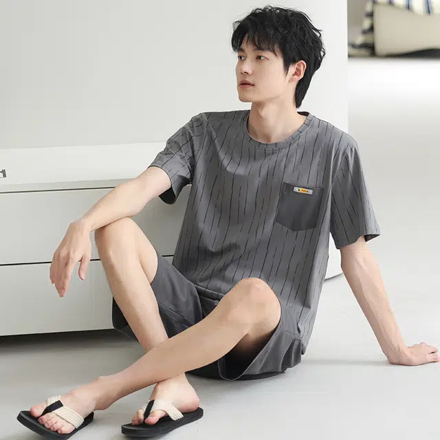 芬腾可安 休闲经典时尚简约透气轻柔舒适亲肤圆领家居服睡衣套装 男款 灰色