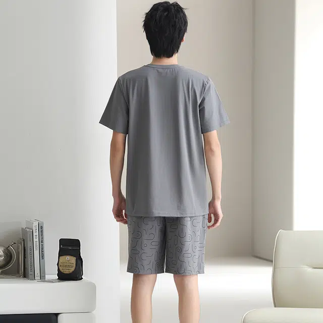 芬腾可安 休闲经典时尚简约舒适亲肤大学生套头圆领家居服睡衣套装 男款 灰色