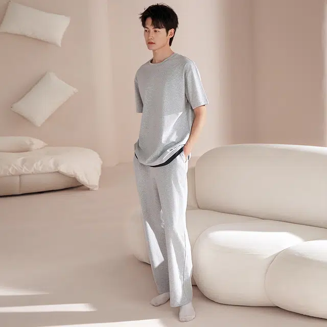 芬腾可安 可外穿时尚休闲遮肉舒适气质显瘦简约大学生宿舍两件套家居服春夏睡衣套装 男款