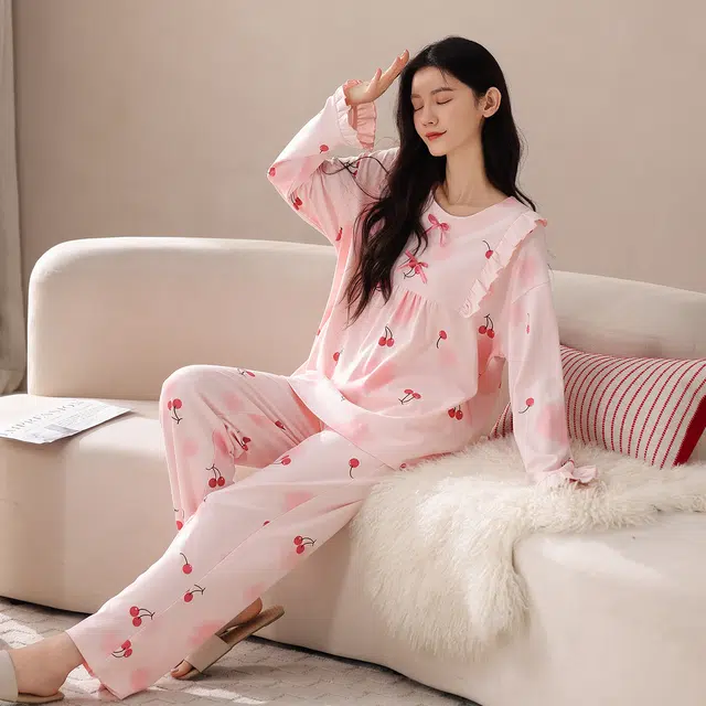 芬腾可安 春秋柔软设计感显瘦少女感百搭亲肤慵懒宽松家居服睡衣套装 女款