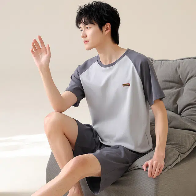 芬腾可安 休闲经典时尚简约舒适亲肤圆领家居服睡衣套装 男款 灰色