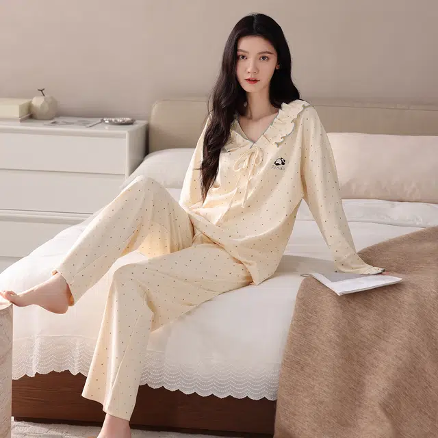 芬腾可安 春秋柔软设计感少女感慵懒宽松显瘦百搭亲肤家居服睡衣套装 女款