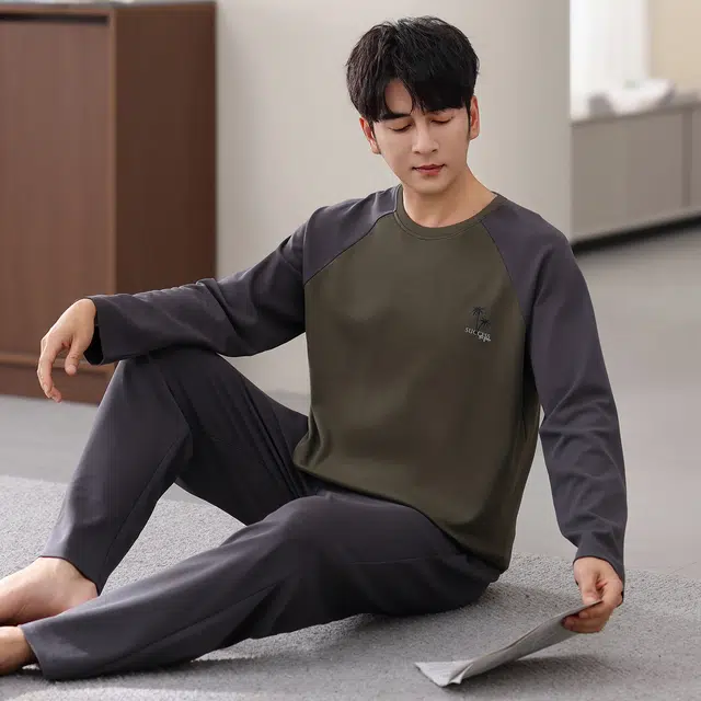 芬腾可安 春秋外出可穿少年感套头宽松亲肤显瘦家居服睡衣套装 男款