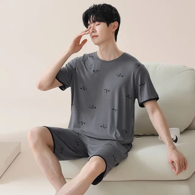 芬腾可安 韩版细腻舒适轻盈透气亲肤休闲柔软显瘦微弹简约大学生宿舍可穿可外穿家居服睡衣套装 男款 灰色