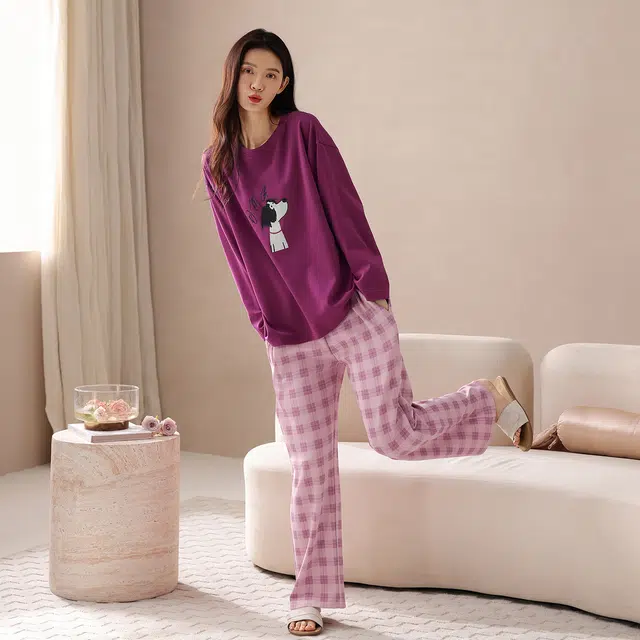 芬腾可安 春秋柔软带杯垫设计百搭显瘦亲肤慵懒少女感宽松家居服睡衣套装 女款