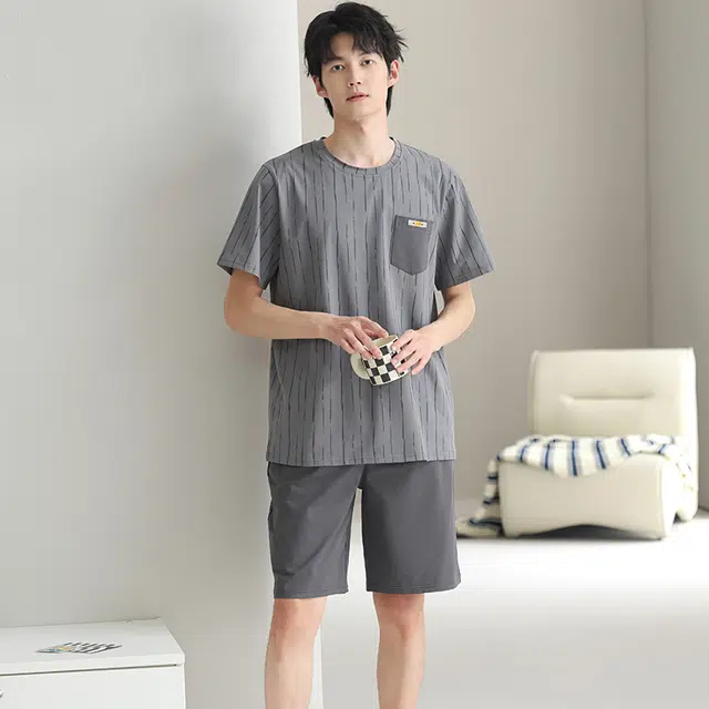 芬腾可安 休闲经典时尚简约透气轻柔舒适亲肤圆领家居服睡衣套装 男款 灰色