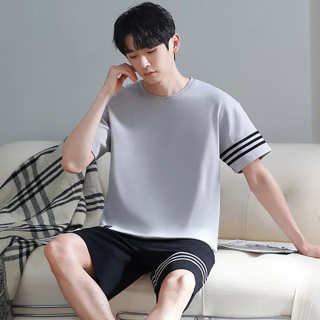 芬腾可安 可外穿薄款经典透气时尚舒适家居服睡衣套装 男款 灰色