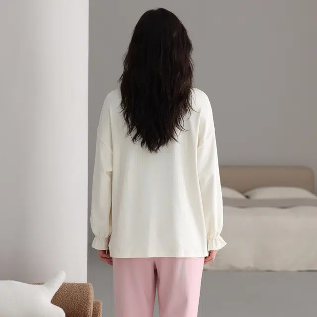 芬腾可安 春秋情侣款纯棉少女感带胸垫防凸点家居服外出可穿睡衣套装 女款