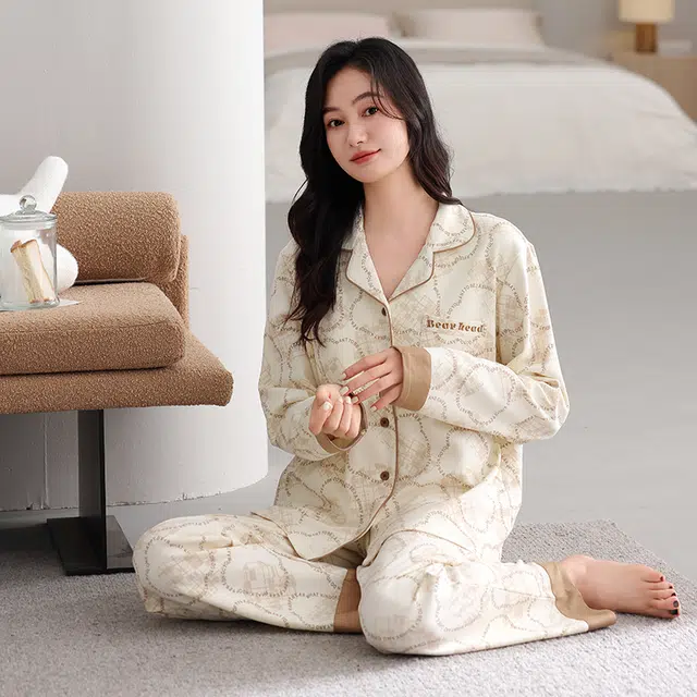 芬腾可安 春秋纯棉设计慵懒感外出可穿少女开衫休闲家居服睡衣套装 女款