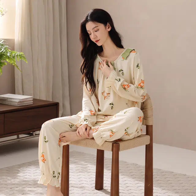 芬腾可安 春秋柔软设计感显瘦少女感慵懒宽松百搭亲肤家居服睡衣套装 女款