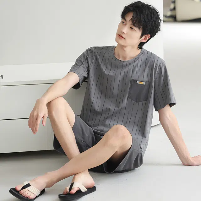 芬腾可安 休闲经典时尚简约透气轻柔舒适亲肤圆领家居服睡衣套装 男款 灰色