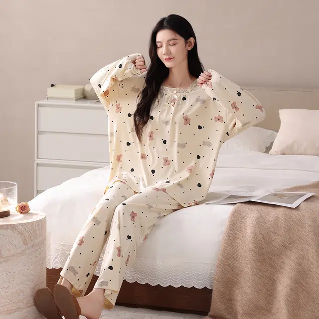 芬腾可安 春秋柔软设计感显瘦宽松百搭亲肤少女感慵懒家居服睡衣套装 女款