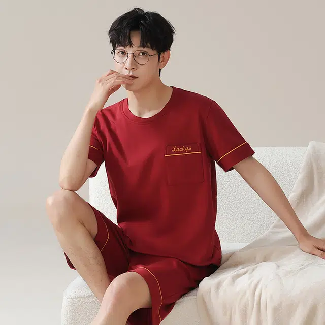 芬腾可安 可外穿时尚气质高级感舒适柔软短袖家居服五分裤睡衣套装 男款