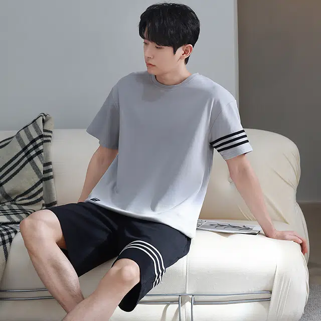 芬腾可安 可外穿薄款经典透气时尚舒适家居服睡衣套装 男款 灰色