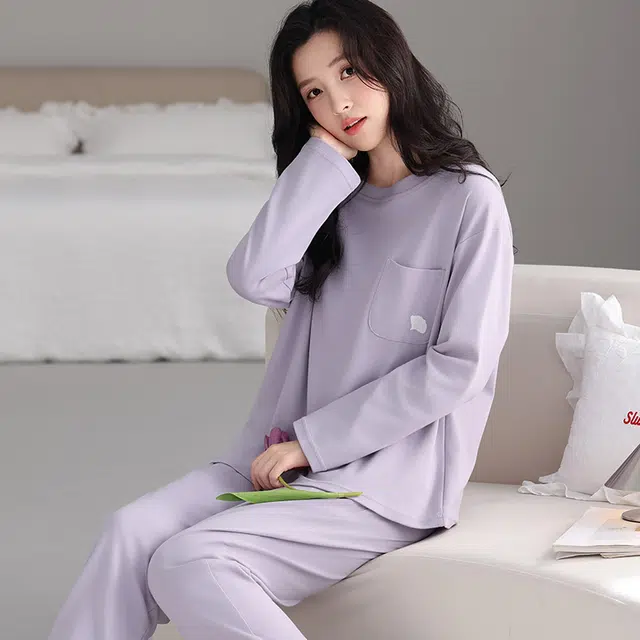 芬腾可安 春秋纯棉简约遮肉宽松显瘦亲肤外出可穿家居服睡衣套装 女款