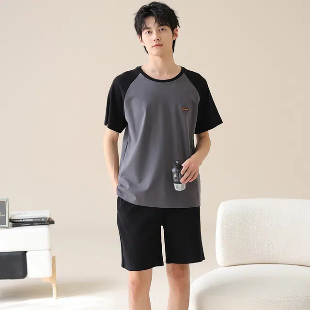 芬腾可安 休闲时尚简约轻柔舒适亲肤圆领家居服睡衣套装 男款 灰色