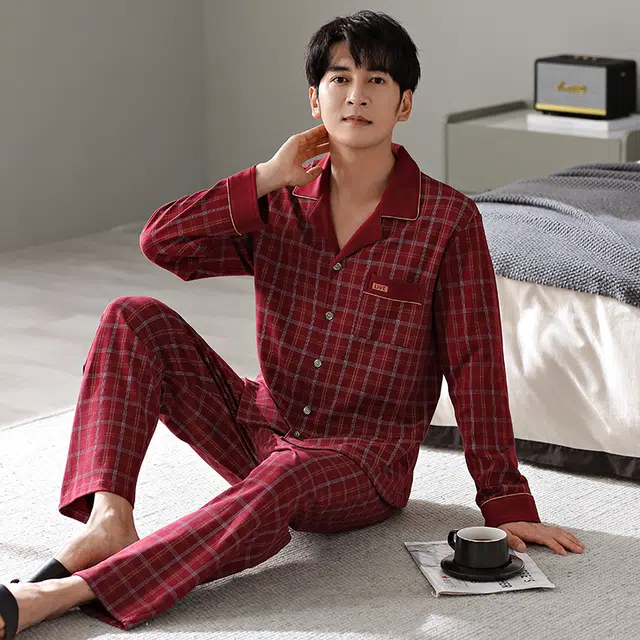 芬腾可安 秋冬纯棉显瘦柔软舒适亲肤轻盈遮肉家居服睡衣套装 男款
