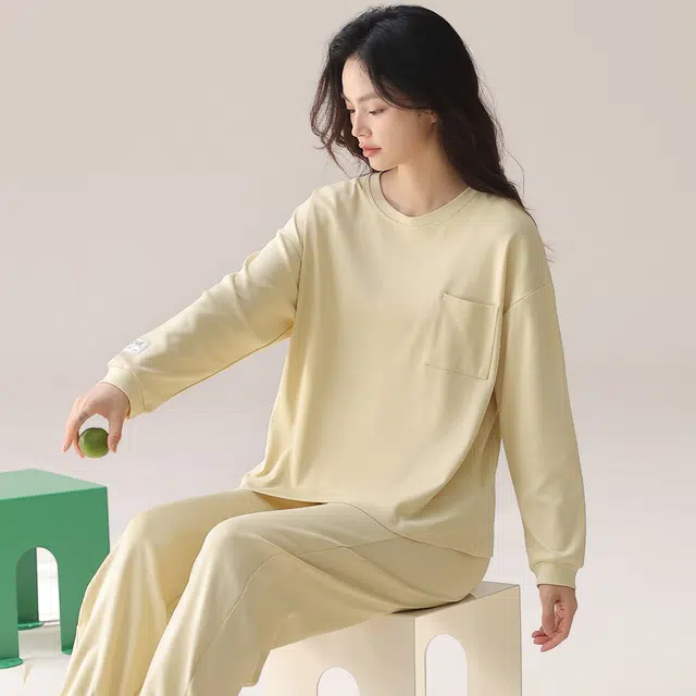 芬腾可安 简约休闲抗菌舒适少女感显瘦轻盈春秋遮肉家居服睡衣套装 女款