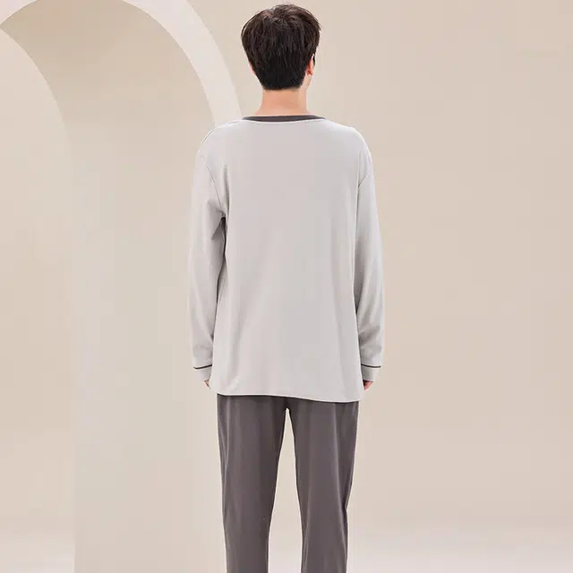 芬腾可安 简约舒适亲肤休闲长袖长裤家居服可外穿睡衣套装 男款 浅灰色