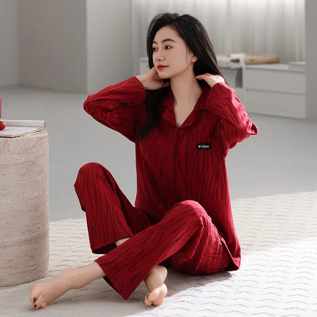 芬腾可安 纯棉喜庆外出可穿设计感春秋休闲少女家居服睡衣套装 女款