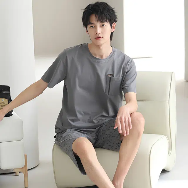 芬腾可安 休闲经典时尚简约舒适亲肤大学生套头圆领家居服睡衣套装 男款 灰色
