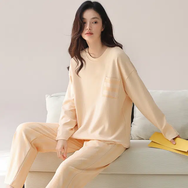 芬腾可安 简约春秋遮肉休闲抗菌舒适少女感显瘦轻盈家居服睡衣套装 女款