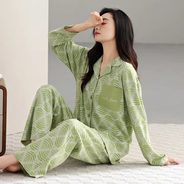 芬腾可安 春秋设计感柔软亲肤翻领纯棉优雅简约时尚家居服睡衣套装 女款