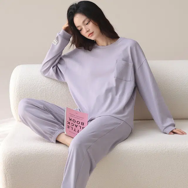 芬腾可安 简约春秋休闲抗菌舒适少女感显瘦轻盈遮肉家居服睡衣套装 女款