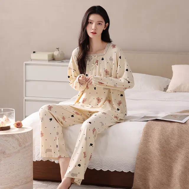 芬腾可安 春秋柔软设计感显瘦宽松百搭亲肤少女感慵懒家居服睡衣套装 女款