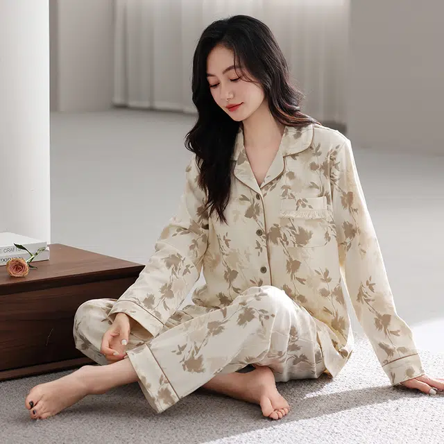芬腾可安 春秋纯棉外出可穿设计慵懒感少女开衫休闲家居服睡衣套装 女款