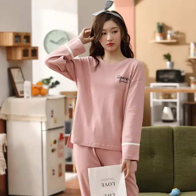 芬腾可安 经典纯棉情侣款简约春秋柔软设计感舒适亲肤家居服睡衣套装 女款