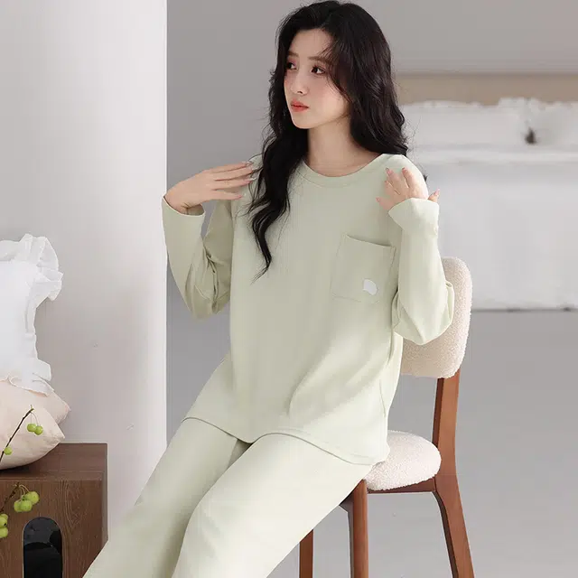 芬腾可安 春秋纯棉简约遮肉宽松显瘦外出可穿家居服睡衣套装 女款