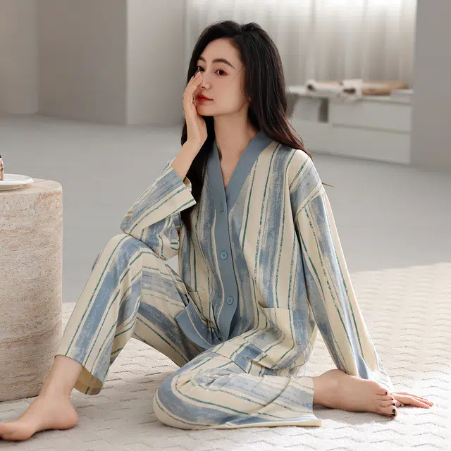 芬腾可安 春秋纯棉设计感气质时尚舒适显瘦少女亲肤家居服睡衣套装 女款