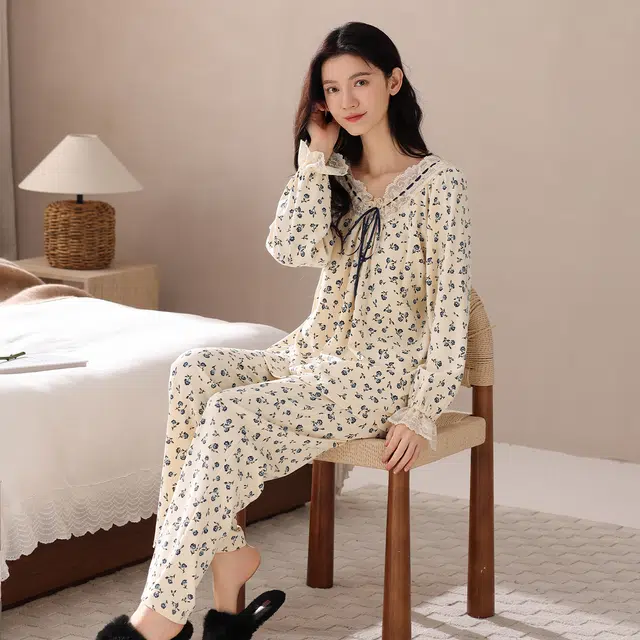 芬腾可安 春秋柔软设计感慵懒宽松少女感亲肤百搭显瘦家居服睡衣套装 女款