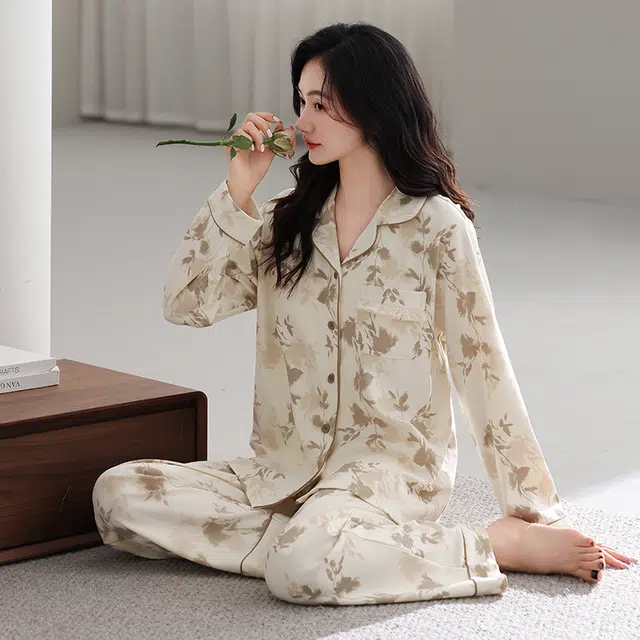 芬腾可安 春秋纯棉外出可穿设计慵懒感少女开衫休闲家居服睡衣套装 女款